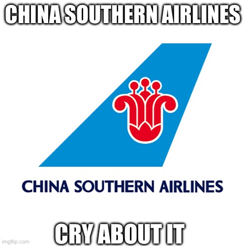 China air | CHINA SOUTHERN AIRLINES; CRY ABOUT IT | image tagged in airlines | made w/ Imgflip meme maker