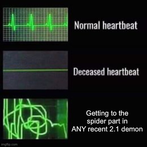 The spider part just goes HARD (especially if it’s at the drop) | Getting to the spider part in ANY recent 2.1 demon | image tagged in heartbeat rate | made w/ Imgflip meme maker