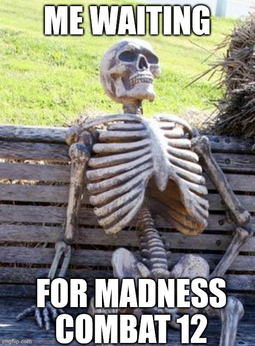 True | ME WAITING; FOR MADNESS COMBAT 12 | image tagged in memes,waiting skeleton,madness combat | made w/ Imgflip meme maker