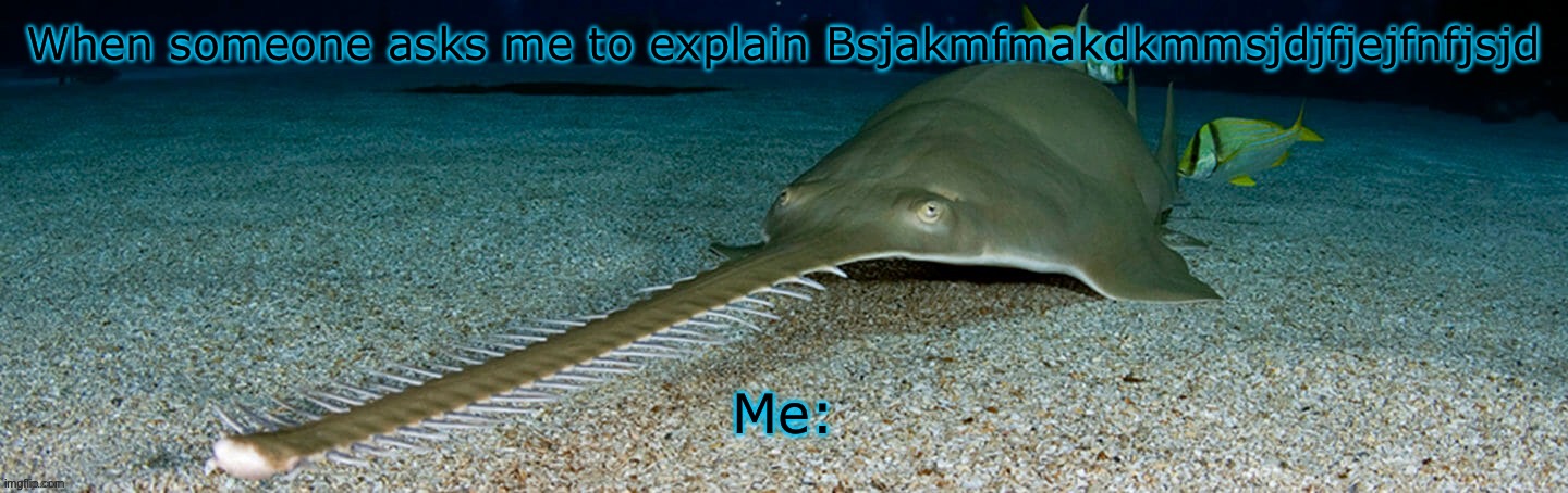 Ai prompt : jibberish | When someone asks me to explain Bsjakmfmakdkmmsjdjfjejfnfjsjd; Me: | image tagged in cool sawfish | made w/ Imgflip meme maker