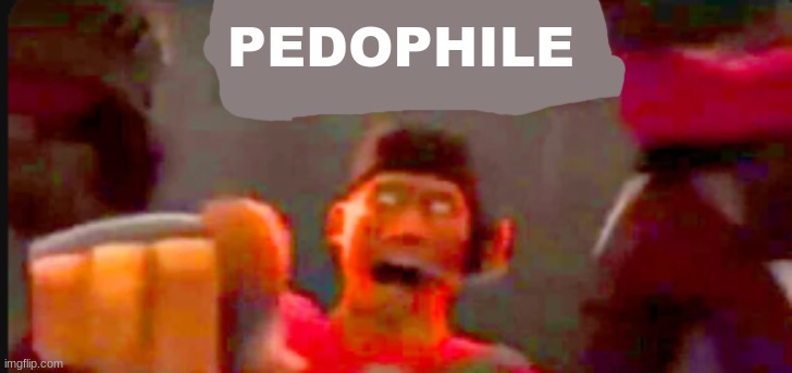 Tf2 scout pointing | PEDOPHILE | image tagged in tf2 scout pointing | made w/ Imgflip meme maker