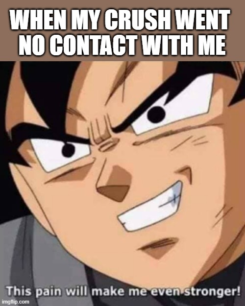 Like I was some kind of evil narcissist | WHEN MY CRUSH WENT 
NO CONTACT WITH ME | image tagged in this pain will make me even stronger,no contact,narcissist,crush,dating,relationships | made w/ Imgflip meme maker