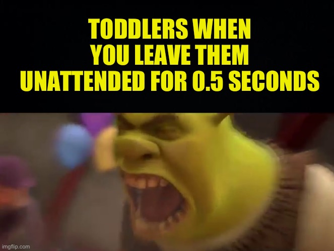 AEUAHHHHHHHHHHHHH | TODDLERS WHEN YOU LEAVE THEM UNATTENDED FOR 0.5 SECONDS | image tagged in shrek screaming,fresh memes,funny,memes | made w/ Imgflip meme maker