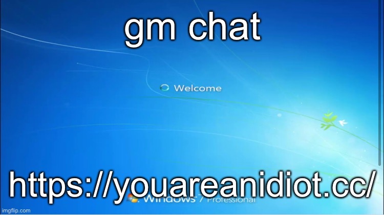 go to link if needed | gm chat; https://youareanidiot.cc/ | image tagged in welcome windows 7 | made w/ Imgflip meme maker