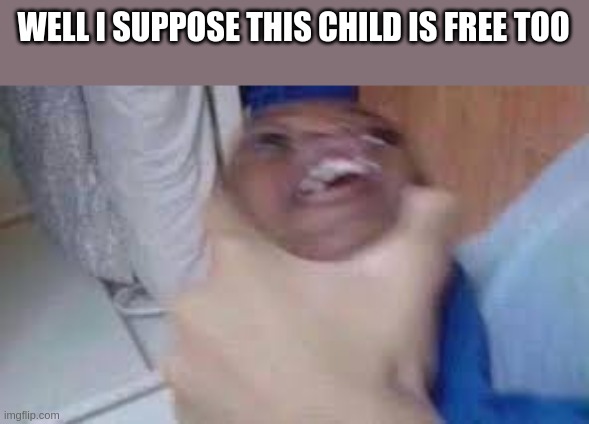 kid getting choked | WELL I SUPPOSE THIS CHILD IS FREE TOO | image tagged in kid getting choked | made w/ Imgflip meme maker