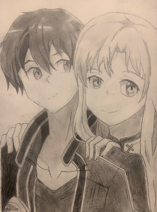 Kirito and Asuna (requested by Pastel…panda) | image tagged in drawing,kirito,asuna | made w/ Imgflip meme maker