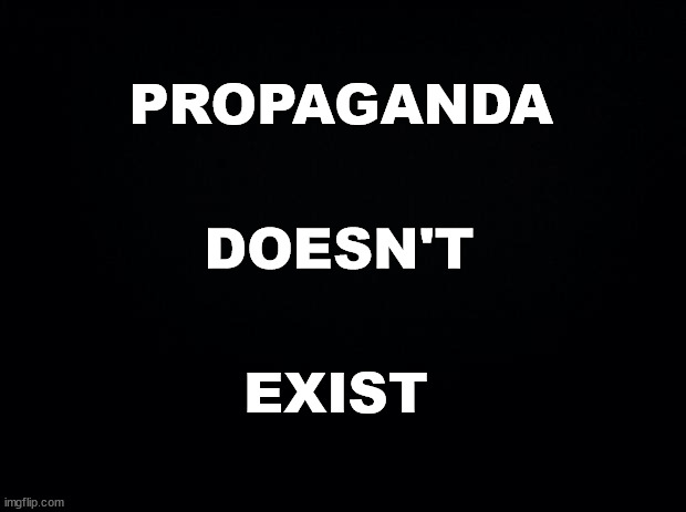 Propaganda | PROPAGANDA; DOESN'T; EXIST | image tagged in black background,propaganda,sounds like communist propaganda,government | made w/ Imgflip meme maker