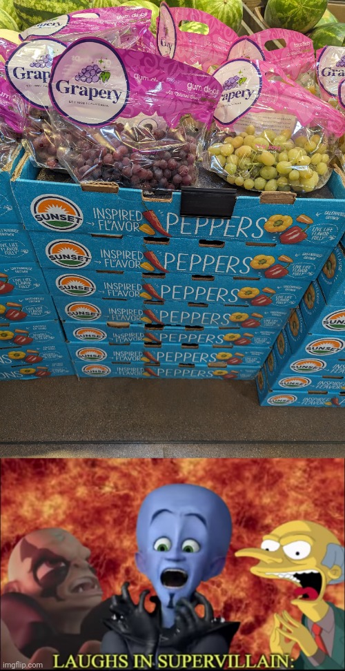 Grapes | image tagged in laughs in super villain,grapes,grape,you had one job,memes,peppers | made w/ Imgflip meme maker