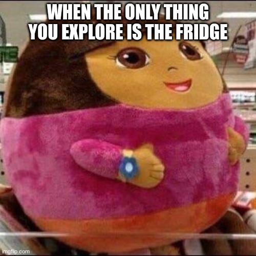 Fat Dora | WHEN THE ONLY THING YOU EXPLORE IS THE FRIDGE | image tagged in fat dora | made w/ Imgflip meme maker