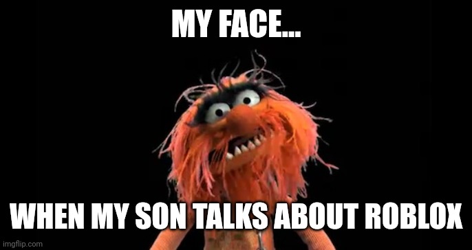 animal muppet | MY FACE... WHEN MY SON TALKS ABOUT ROBLOX | image tagged in animal muppet | made w/ Imgflip meme maker