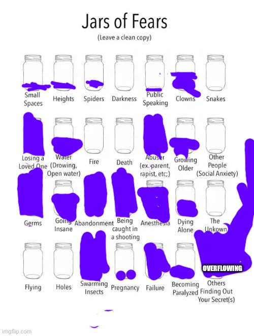 My fear chart | OVERFLOWING | image tagged in jar of fears clear version,dragonz | made w/ Imgflip meme maker