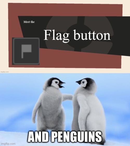 AND PENGUINS | image tagged in meet the flag button,penguin love | made w/ Imgflip meme maker