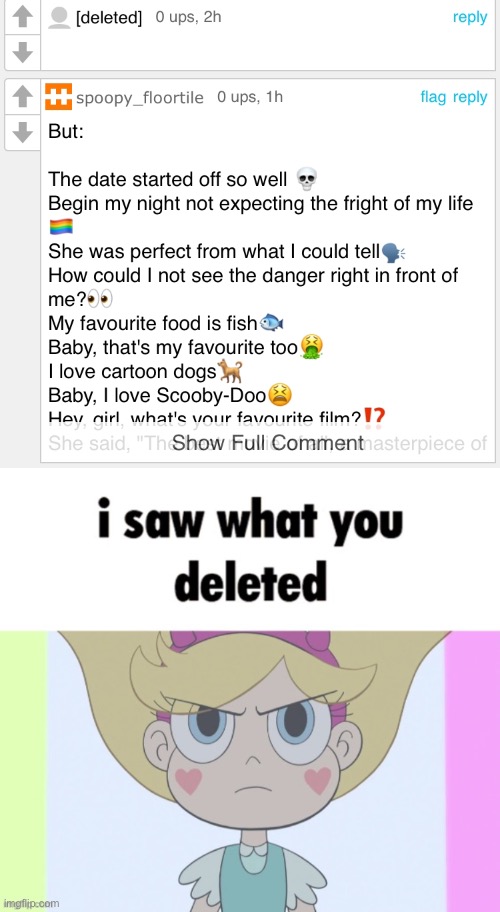 image tagged in i saw what you deleted star butterfly | made w/ Imgflip meme maker