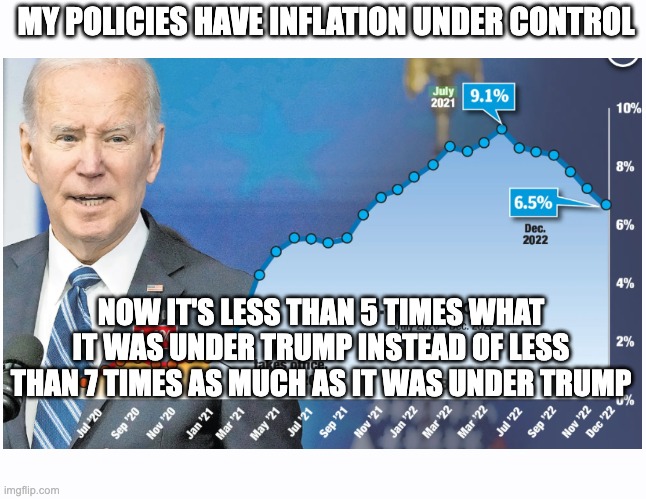 We used to say that people who couldn't perform on the field always talked a good game. | MY POLICIES HAVE INFLATION UNDER CONTROL; NOW IT'S LESS THAN 5 TIMES WHAT IT WAS UNDER TRUMP INSTEAD OF LESS THAN 7 TIMES AS MUCH AS IT WAS UNDER TRUMP | image tagged in bidenflation,biden,inflation,bidenomics | made w/ Imgflip meme maker