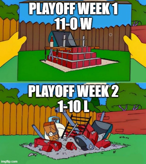 My Fantasy Baseball experience last two weeks. | PLAYOFF WEEK 1
11-0 W; PLAYOFF WEEK 2
1-10 L | image tagged in bbq pit blank | made w/ Imgflip meme maker