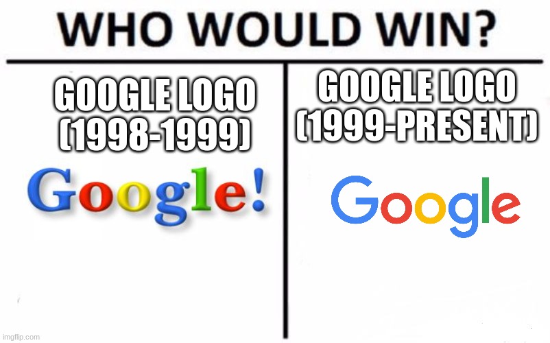 Who Would Win? | GOOGLE LOGO (1999-PRESENT); GOOGLE LOGO (1998-1999) | image tagged in memes,who would win,google | made w/ Imgflip meme maker