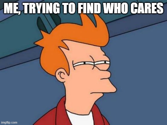 Futurama Fry Meme | ME, TRYING TO FIND WHO CARES | image tagged in memes,futurama fry | made w/ Imgflip meme maker
