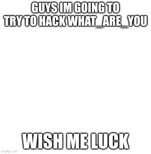 i got this | GUYS IM GOING TO TRY TO HACK WHAT_ARE_YOU; WISH ME LUCK | image tagged in white blank square no transparency | made w/ Imgflip meme maker