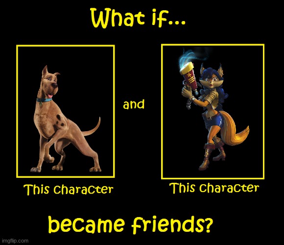 if scooby and carmelita became friends | image tagged in what if these two characters became friends,playstation,sony,dogs,foxes | made w/ Imgflip meme maker