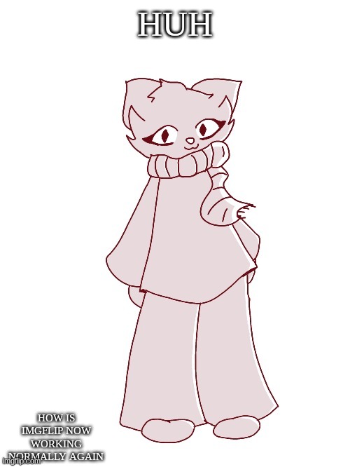 HUH???? | HUH; HOW IS IMGFLIP NOW WORKING NORMALLY AGAIN | image tagged in scarf drawn by potat | made w/ Imgflip meme maker