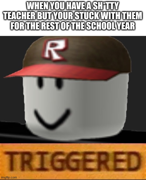 It sucks | WHEN YOU HAVE A SH*TTY TEACHER BUT YOUR STUCK WITH THEM FOR THE REST OF THE SCHOOL YEAR | image tagged in roblox triggered | made w/ Imgflip meme maker