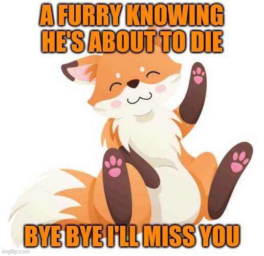 Furry Fox | A FURRY KNOWING HE'S ABOUT TO DIE; BYE BYE I'LL MISS YOU | image tagged in funny memes,furry | made w/ Imgflip meme maker