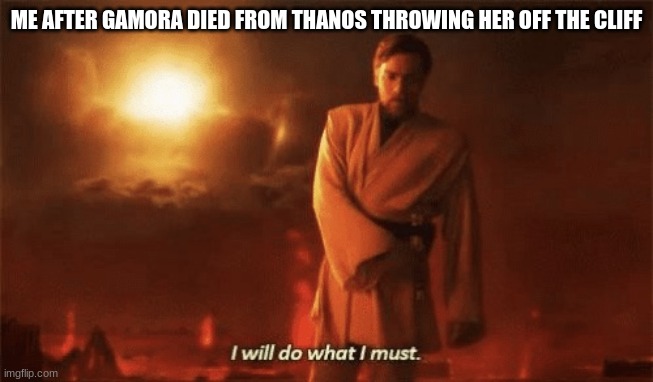 I will do what i must | ME AFTER GAMORA DIED FROM THANOS THROWING HER OFF THE CLIFF | image tagged in i will do what i must | made w/ Imgflip meme maker