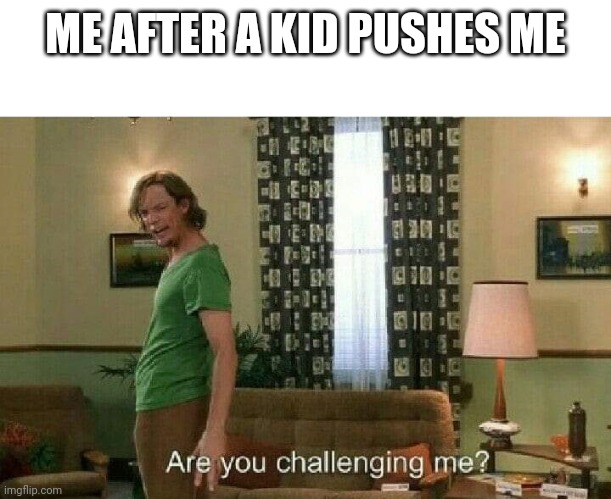 I have a love to fight | ME AFTER A KID PUSHES ME | image tagged in are you challenging me | made w/ Imgflip meme maker