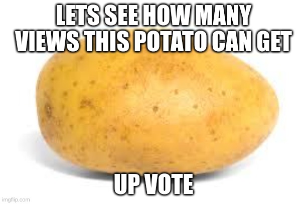 potato | LETS SEE HOW MANY VIEWS THIS POTATO CAN GET; UP VOTE | image tagged in potato | made w/ Imgflip meme maker