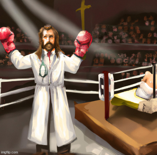 Mick Foley's wrestling comeback as Doctor Jesus, apparently | image tagged in ai | made w/ Imgflip meme maker