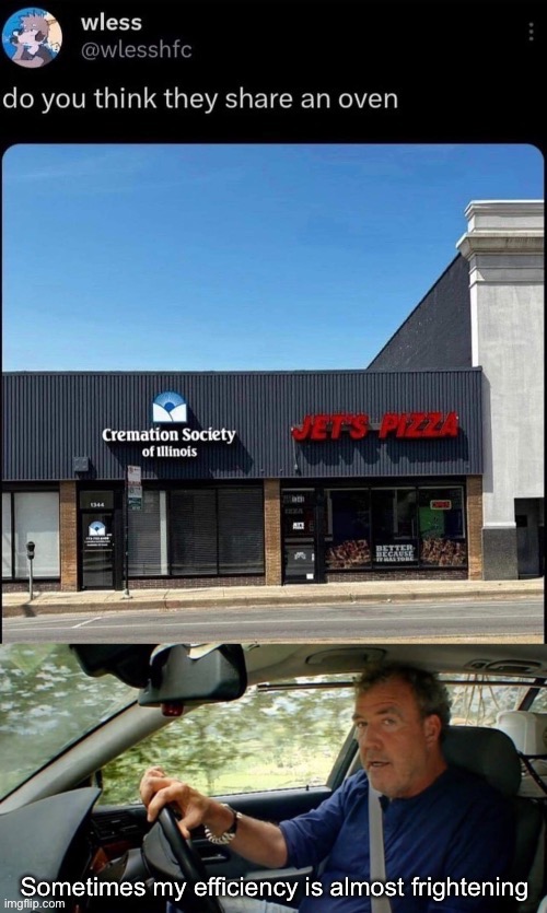 Crematorium and Pizzeria | image tagged in pizza,cremated | made w/ Imgflip meme maker