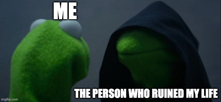 Evil Kermit Meme | ME; THE PERSON WHO RUINED MY LIFE | image tagged in memes,evil kermit | made w/ Imgflip meme maker