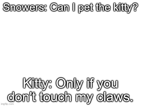 (ai meme) i kinda wanna redraw this | Snowers: Can I pet the kitty? Kitty: Only if you don't touch my claws. | made w/ Imgflip meme maker