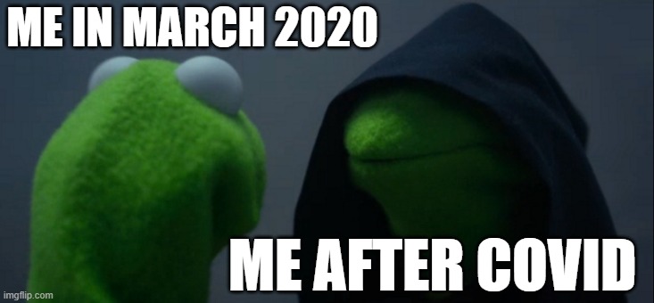 Mr education ruiner | ME IN MARCH 2020; ME AFTER COVID | image tagged in memes,evil kermit,covid-19 | made w/ Imgflip meme maker
