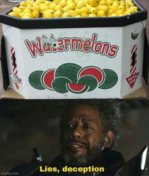 "Watermelons" | image tagged in sw lies deception,lemons,lemon,watermelons,you had one job,memes | made w/ Imgflip meme maker