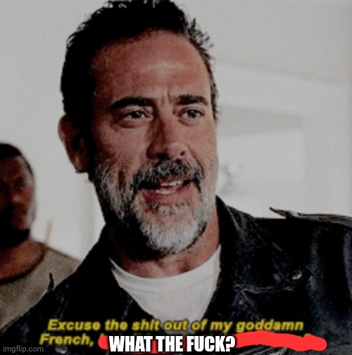 negan excuse the shit out of my goddam french | WHAT THE FUCK? | image tagged in negan excuse the shit out of my goddam french | made w/ Imgflip meme maker