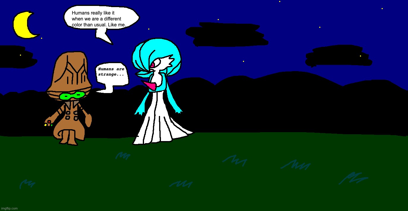 Gardevoir explains shinies to an alien | image tagged in pokemon,drawing,aliens | made w/ Imgflip meme maker