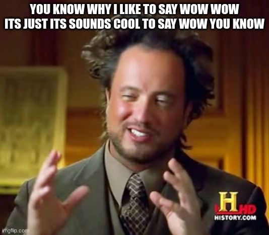 Ancient Aliens | YOU KNOW WHY I LIKE TO SAY WOW WOW ITS JUST ITS SOUNDS COOL TO SAY WOW YOU KNOW | image tagged in memes,ancient aliens | made w/ Imgflip meme maker