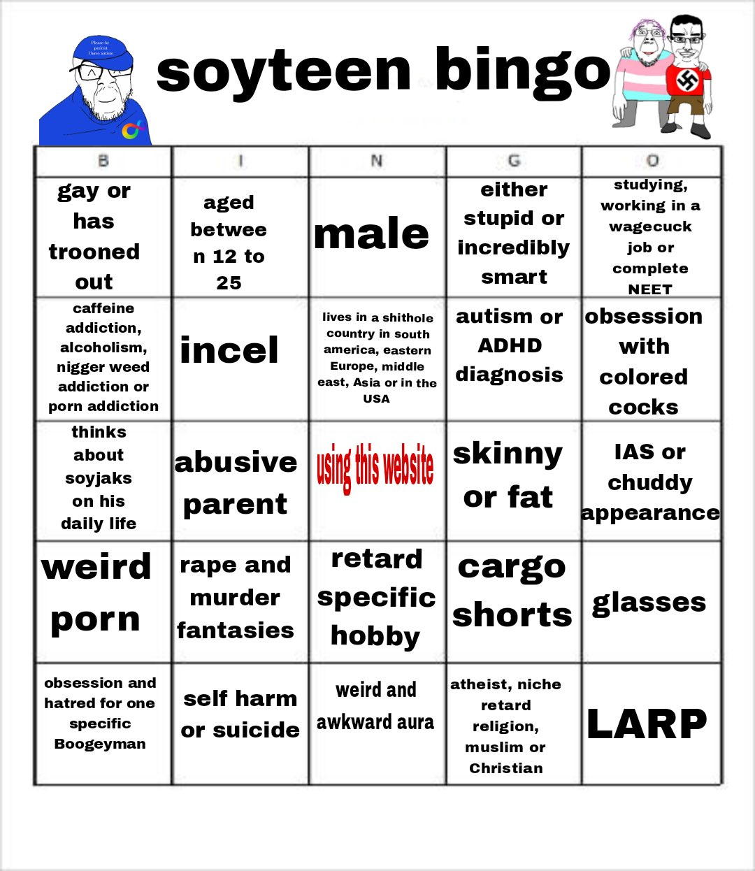 soyteen bingo Blank Meme Template