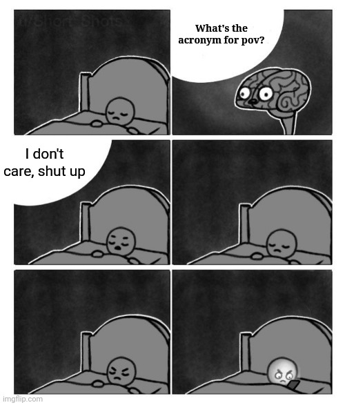 Reason #34 why I have insomnia | What's the acronym for pov? I don't care, shut up | image tagged in checking phone | made w/ Imgflip meme maker