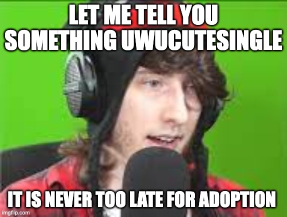 LET ME TELL YOU SOMETHING UWUCUTESINGLE IT IS NEVER TOO LATE FOR ADOPTION | made w/ Imgflip meme maker