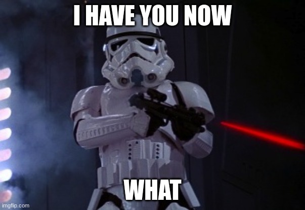 stormtrooper shot | I HAVE YOU NOW; WHAT | image tagged in stormtrooper shot | made w/ Imgflip meme maker