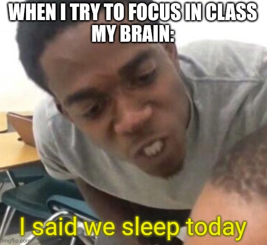 I say we _____ Today | WHEN I TRY TO FOCUS IN CLASS 
MY BRAIN:; I said we sleep today | image tagged in i say we _____ today,school | made w/ Imgflip meme maker