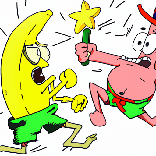 a spongebob meeting patrick fights a banana Blank Meme Template