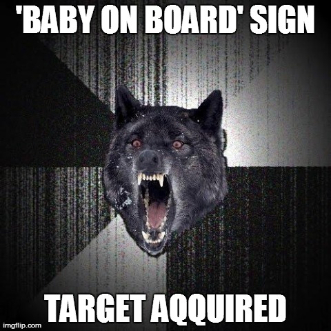 Insanity Wolf | 'BABY ON BOARD' SIGN TARGET AQQUIRED | image tagged in memes,insanity wolf | made w/ Imgflip meme maker
