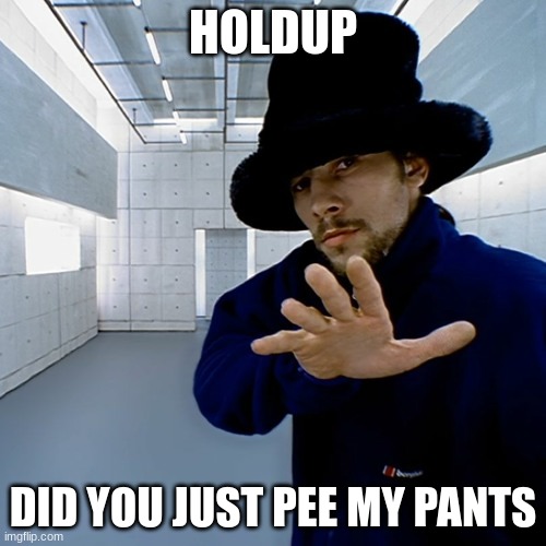 hollup | HOLDUP; DID YOU JUST PEE MY PANTS | image tagged in jamirqui,jamiraquai,music | made w/ Imgflip meme maker