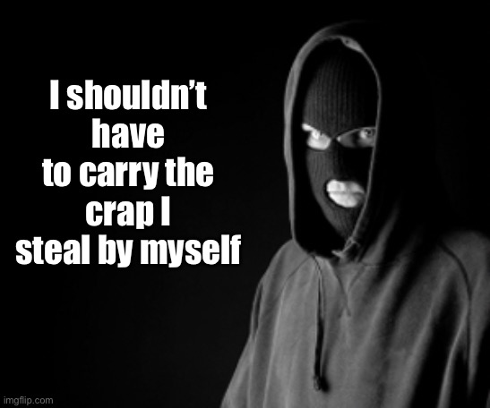 Criminal | I shouldn’t have to carry the crap I steal by myself | image tagged in criminal | made w/ Imgflip meme maker
