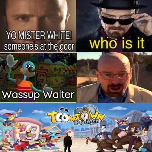 cannon? | Wassup Walter | image tagged in yo mister white someone s at the door,toontown | made w/ Imgflip meme maker