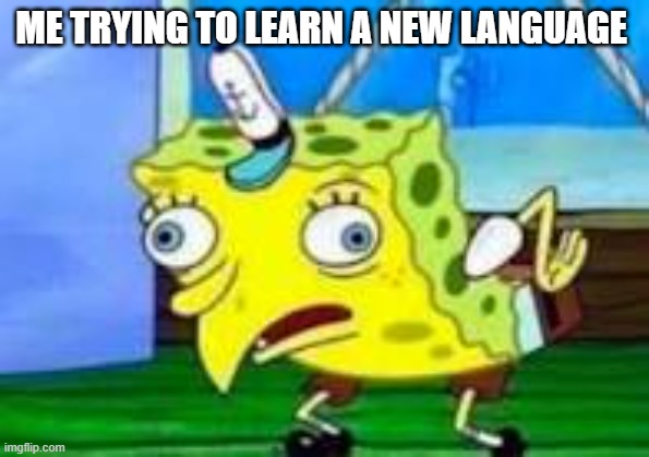 ME TRYING TO LEARN A NEW LANGUAGE | image tagged in mocking spongebob | made w/ Imgflip meme maker