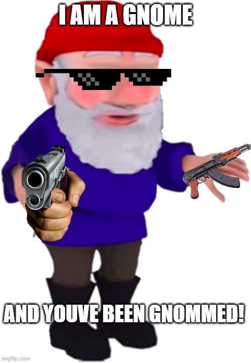 Gnome | I AM A GNOME; AND YOUVE BEEN GNOMMED! | image tagged in gnome | made w/ Imgflip meme maker